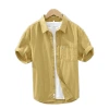 Summer's new men's solid-color short-sleeved shirt, loose, simple, trendy, casual, cool and artistic shirt jacket for men Item Picture